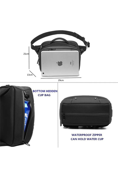 Go Veform Чоловіча сумка на ремені з безліччю кишень, сіра 9275