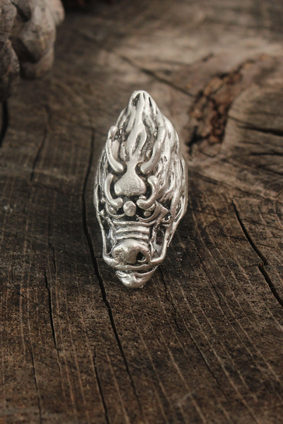 soonaksesuar Antique Silver Color Dragon Head Model Adjustable Men's Ring