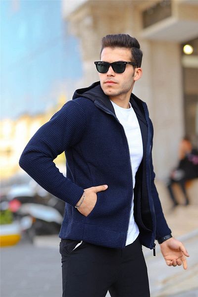 Valiberta Navy Blue Men's Premium Steel Knit Jacket