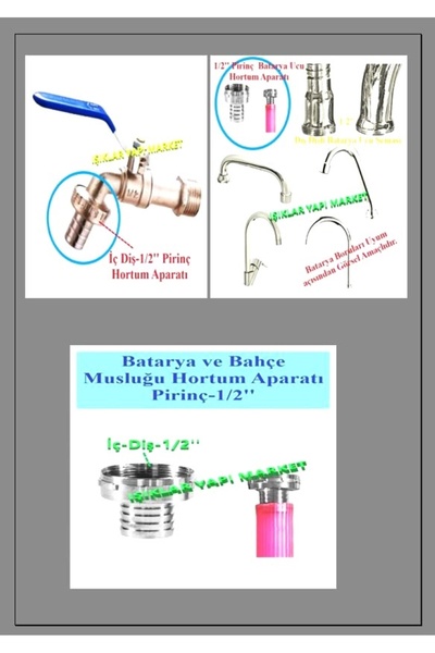 Işıklar Bahçe Musluğu Ve Batarya Musluk Hortum Takma Aparatı-rekor-pirinç-iç Dişli-1/2 Kelepçe Hediyeli
