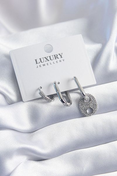 SeyCey.co Brass Silver Color Zircon Stone 3-Piece Women's Earrings Set