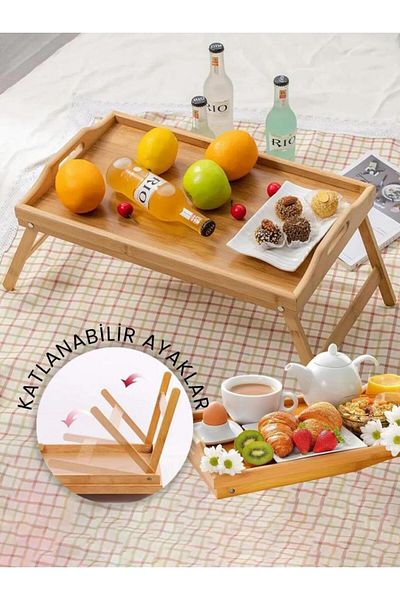 Kapris Bamboo Tray - Folding Footed Bed Enjoyment Tray 50X30 cm