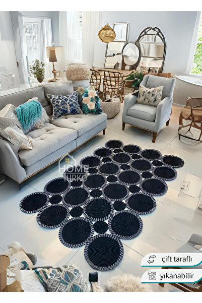 HomeTurko Moderin Hasır, Dikdörtgen Örme, Desenli Naturel Jüt Kilim, Mutfak,s...