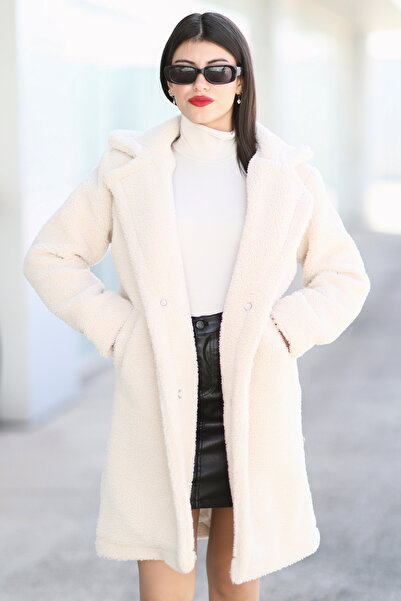 GİYSA Γυναικείο παλτό με πέτρινη επένδυση, διπλές τσέπες και κουμπώματα - 2405