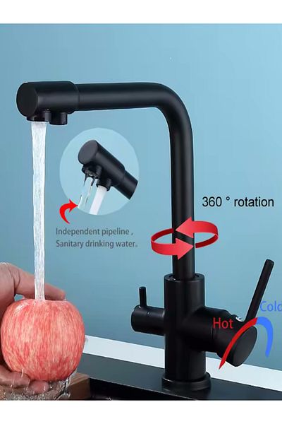 FAWER Faucet & Shower Black Purified 3 Way Luxury Kitchen Faucet - Btr50B