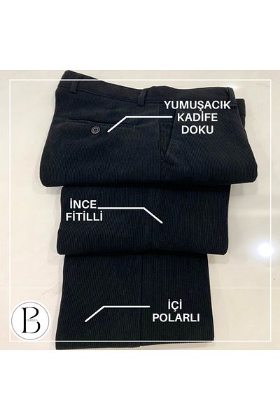 BURSPA Casual Cut Winter Black Men's Dad Velvet Pants with Fleece Inside