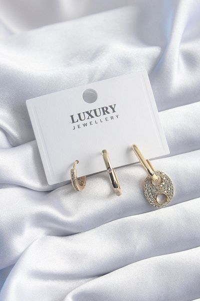 SeyCey.co Brass Gold Color Zircon Stone 3-Piece Women's Earrings Set