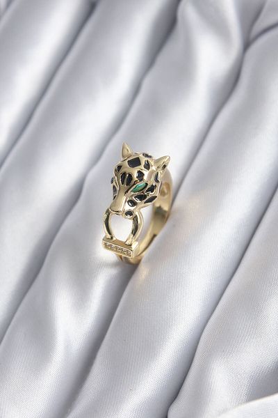 Clariss Gold Color Tiger Model Zircon Stone Detail VIP Women's Ring