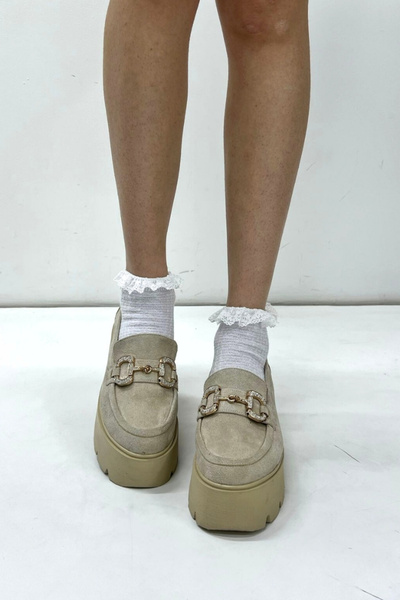 inizio Μπεζ Suede Buckle Loafer P9060