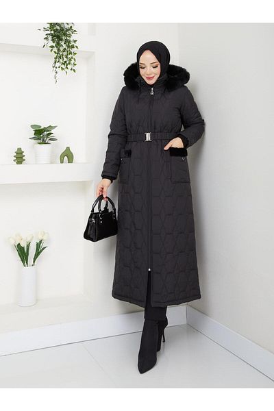 GLR&GYM Nazi̇me Women's Full Size Belted Quilted Coat