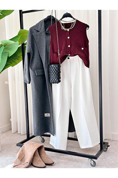 ASEL FASHİON Premium Muadil Bordo Triko Yelek Bordo