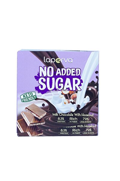 Laperva No Added Sugar Chocolate Bar, Milk Chocolate With Hazelnut, Box of 12 Bars