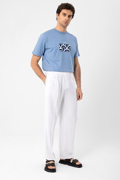 Antioch Ecru High Waist Pleated Linen Blended Men's Trousers