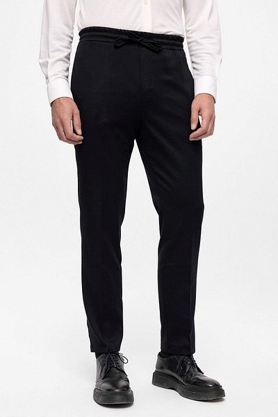 Antioch Black Elastic High Waist Men's Trousers