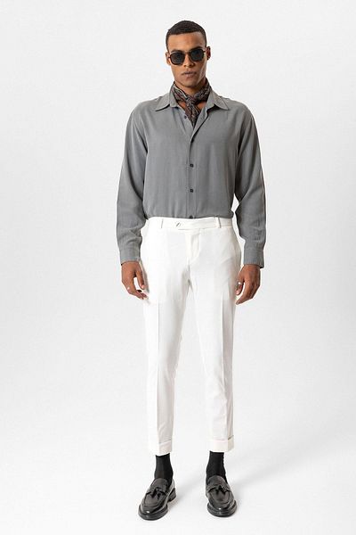 Antioch White Regular Fit Double Leg Men's Trousers