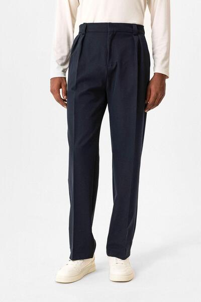 Antioch Navy Blue High Waist Pleated Relaxed Fit Baggy Men's Pants