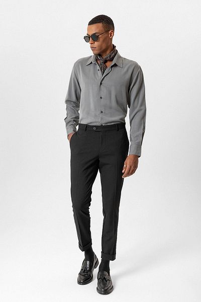Antioch Black Regular Fit Double Leg Men's Trousers