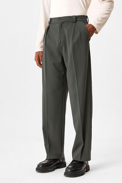 Antioch Khaki High Waist Pleated Relaxed Fit Baggy Men's Trousers
