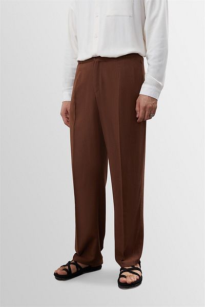 Antioch Brown High Waist Pleated Linen Blended Men's Trousers