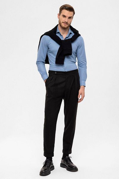 Antioch Black High Waist Double Pleated Men's Trousers
