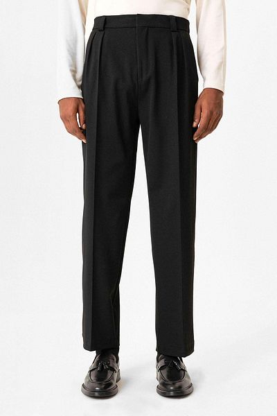 Antioch Black High Waist Pleated Relaxed Fit Baggy Men's Trousers