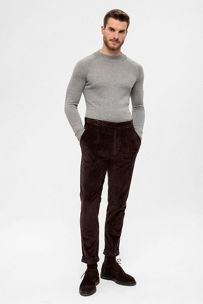 Antioch Dark Brown High Waist Double Leg Velvet Men's Trousers