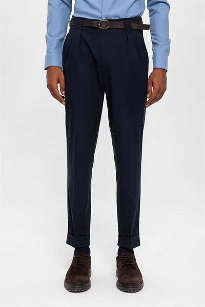 Antioch Navy Blue Belted Double Leg Trousers