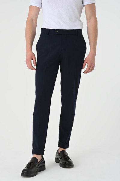 Antioch Dark Navy Blue Regular Fit Double Leg Men's Trousers