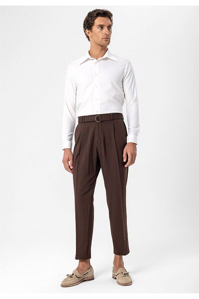 Antioch Brown High Waist Belt Closure Men's Trousers