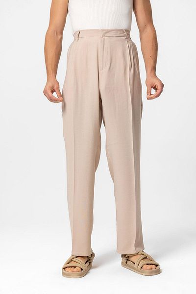 Antioch Beige High Waist Pleated Baggy Mens Pants