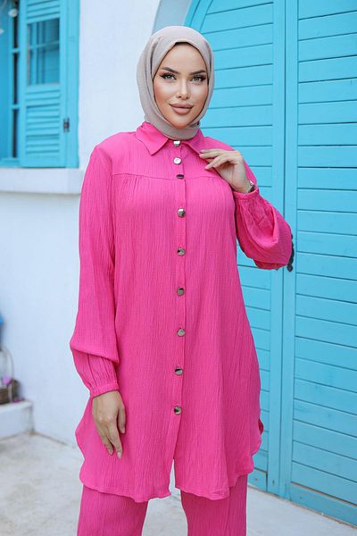 MİSSKAYLE Σετ Hijab Fuchsia με λεπτομέρεια με κορδόνια