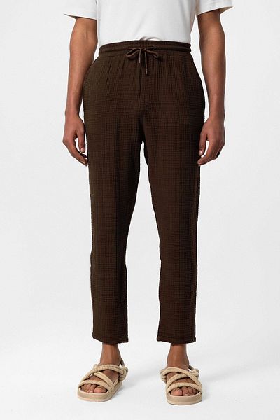 Antioch Brown Waist String High Waist Muslin Fabric Men's Trousers
