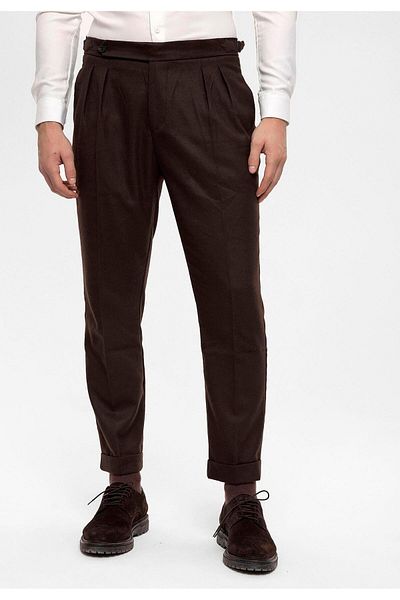 Antioch Brown High Waist Double Pleated Men's Trousers