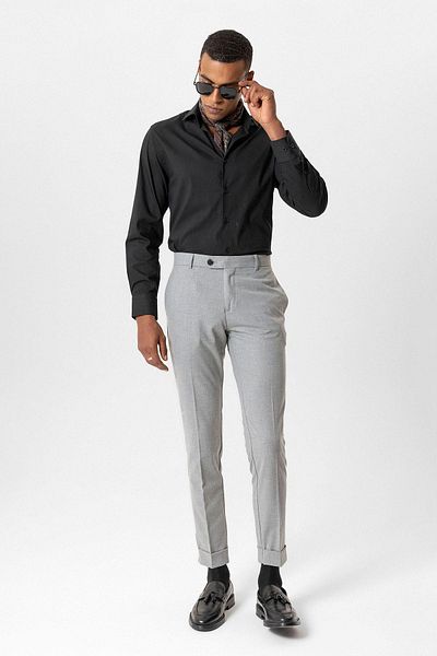 Antioch Light Gray Regular Fit Double Leg Men's Trousers