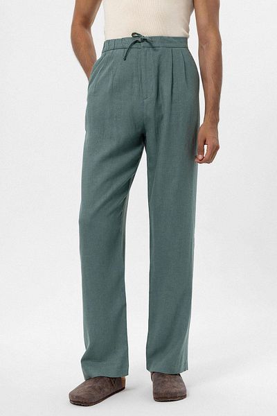 Antioch Green Waist Tied Linen Blended Baggy Men's Trousers
