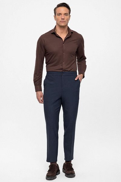 Antioch Navy Blue Elastic Waist Regular Fit Men's Trousers