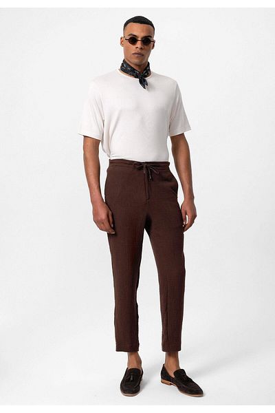 Antioch Men's Brown Regular Fit String Trousers
