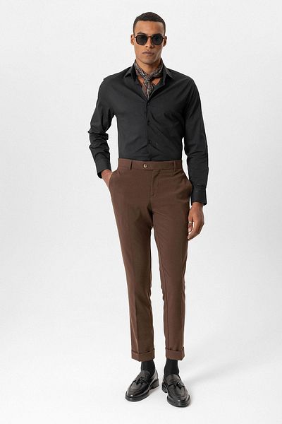 Antioch Dark Brown Regular Fit Double Leg Men's Trousers