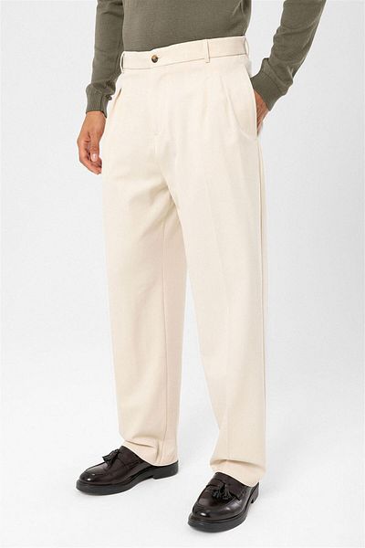 Antioch Dark Ecru High Waist Pleated Comfortable Fit Men's Trousers