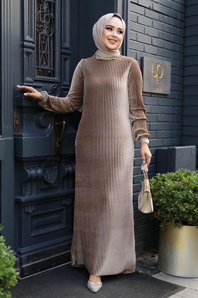Neva Style Rochie Hijab din catifea din nurcă plisată 22751V