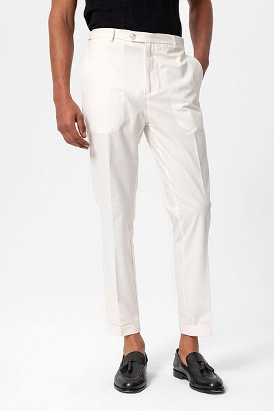 Antioch Ecru Slim Fit Double Leg Men's Trousers