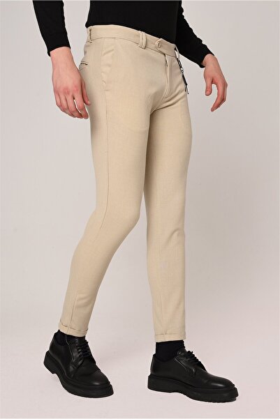 Antioch Beige Men's Slim Fit Trousers with Accessories