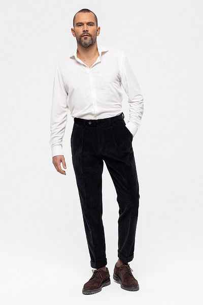 Antioch Black High Waist Pleated Velvet Men's Trousers