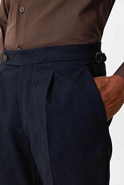 Antioch Navy Blue High Waist Pleated Double Leg Men's Trousers