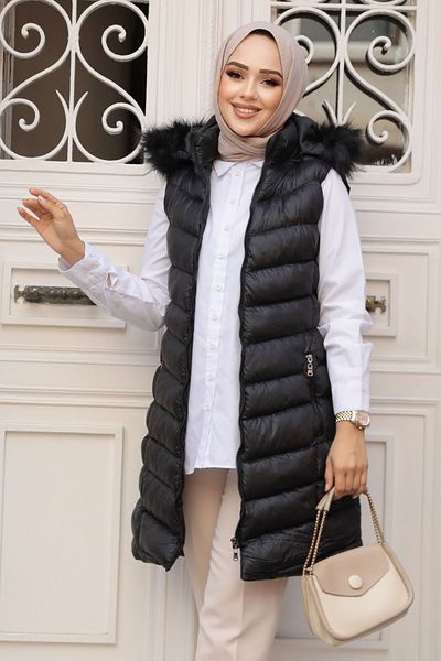 Neva Style Black Hijab Puffer Vest 80171S