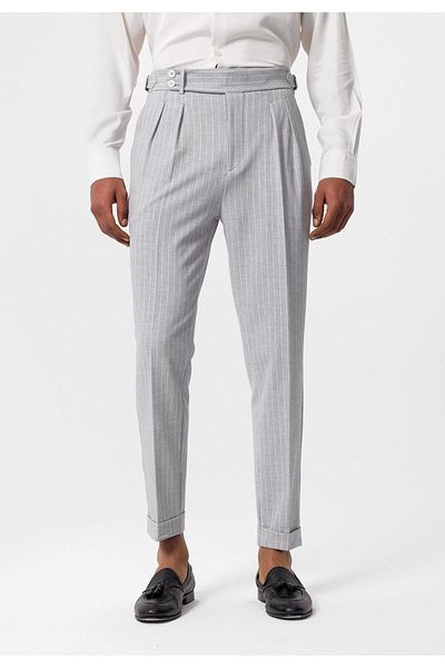 Antioch High Waist Gray Striped Men's Trousers