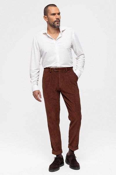 Antioch Brown High Waist Pleated Velvet Men's Trousers