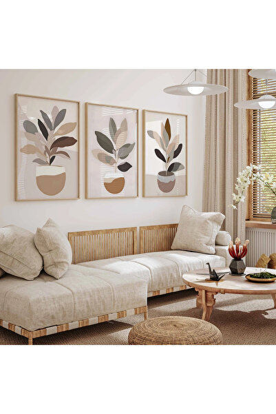 woodhomeworks Ahşap Çerçeveli 3 Lü Soyut Tablo Home Ev Salon Oturma Odası Yat...