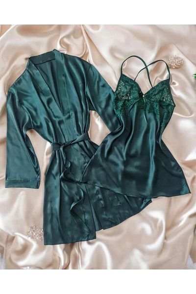 Çeyize dair herşey Laurel Emerald Green Silk Satin 6 Piece Dowry Set 6738