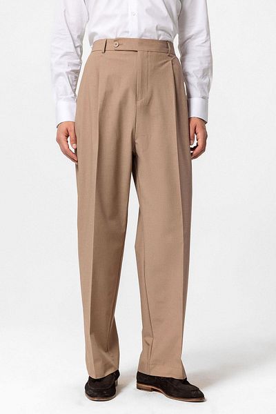 Antioch Light Brown Baggy High Waist Men's Fabric Trousers